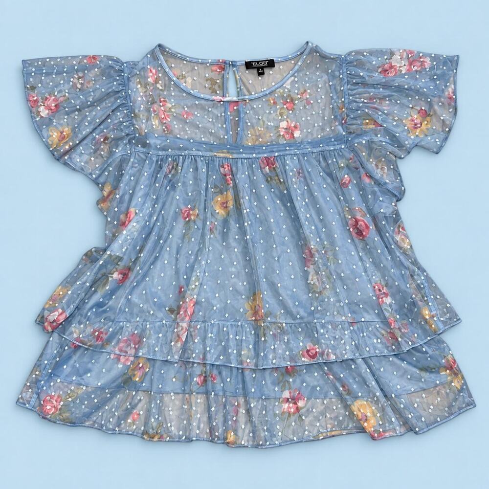 Willow blue floral sheer mesh